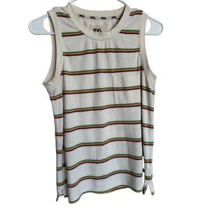 Women's Madewell MWL Multicolor Striped Tank Top XS Crew Cotton Soft Pocket Beac